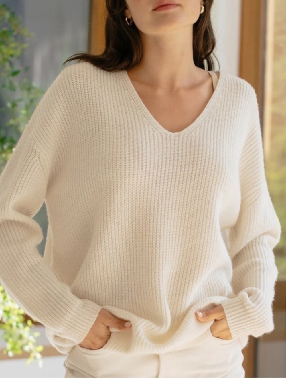 Jenni Kayne Sweater Cabin V-Neck Wool Cashmere Ivory Women’s XXL